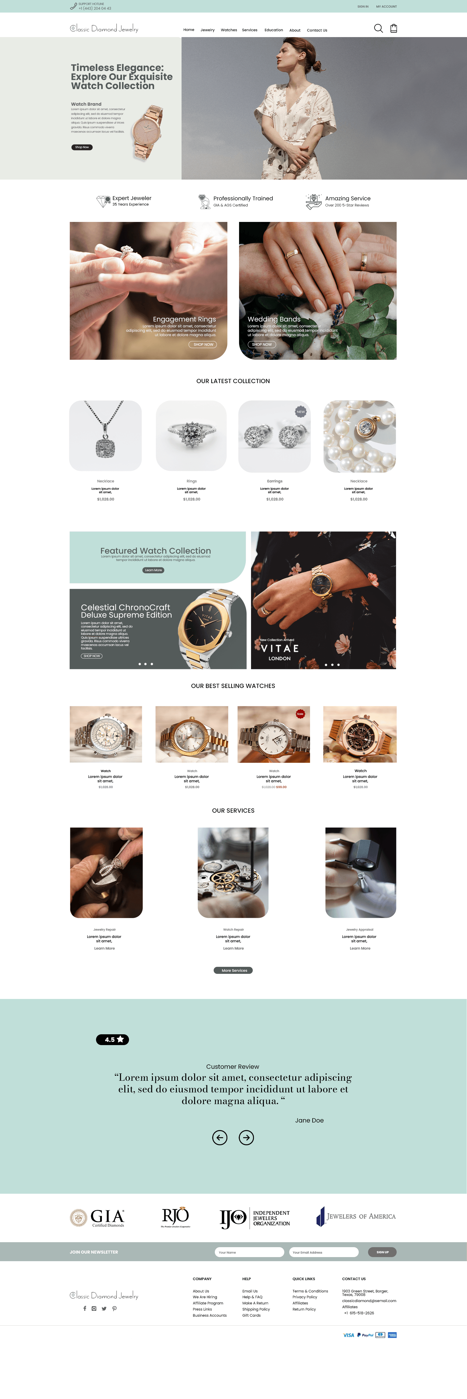 Classic Diamond jewelry website design, version two.