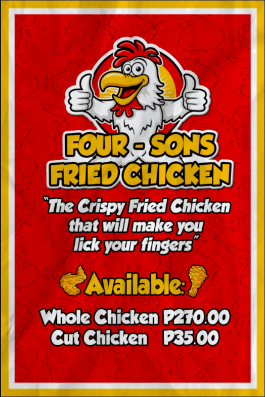 Four Sons fried chicken promotional content layout.