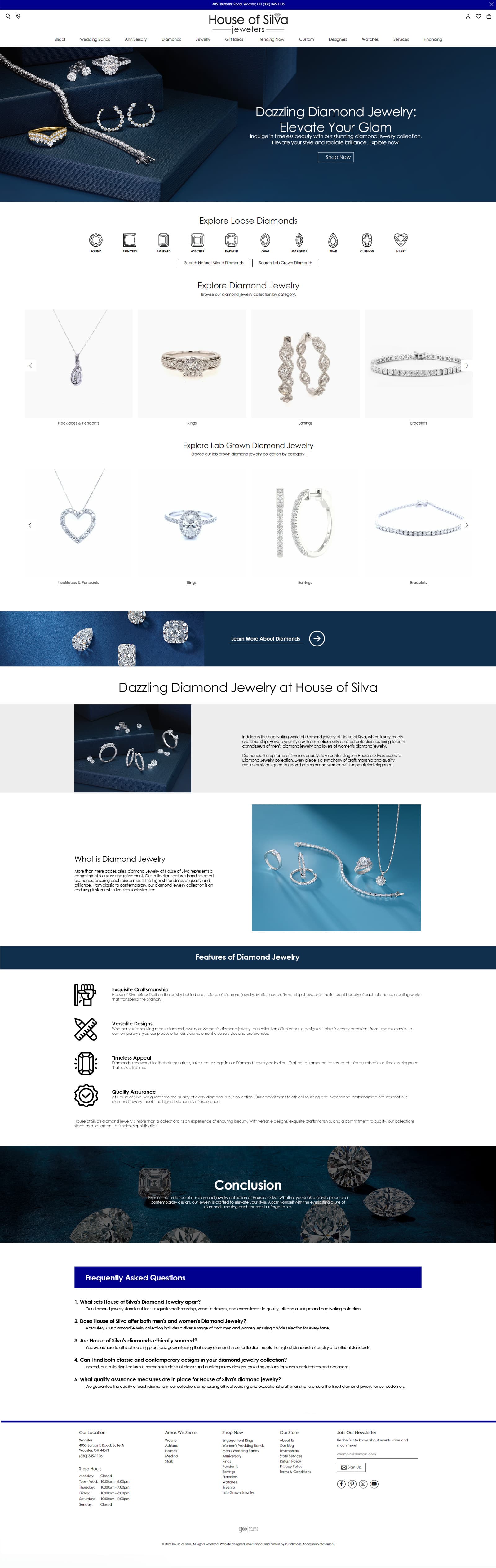 House of Diamonds jewelry website interface.