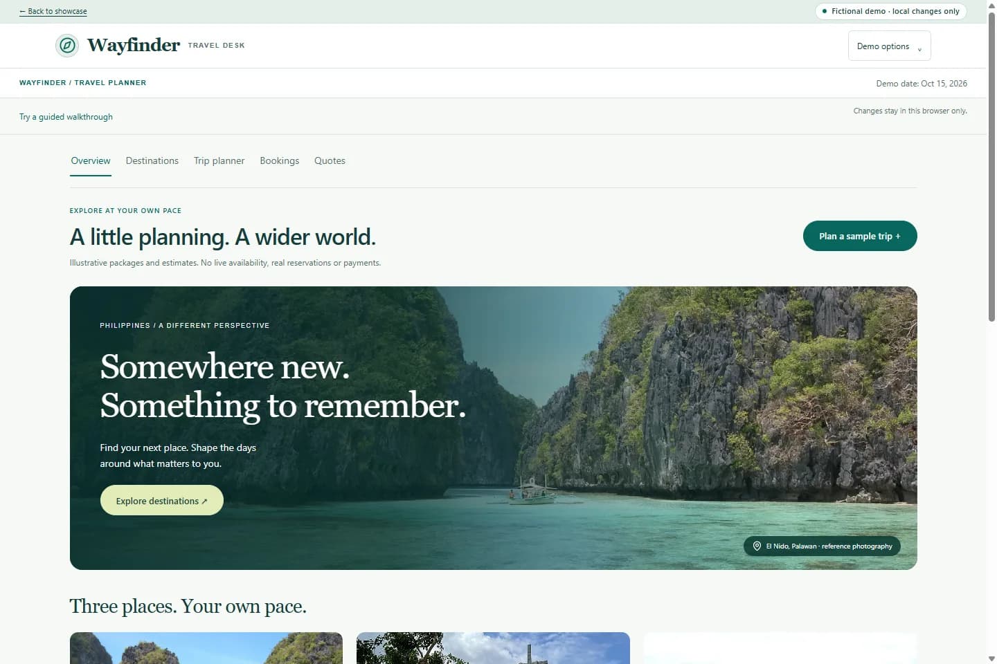 Wayfinder / Travel Planner actual interactive demo interface