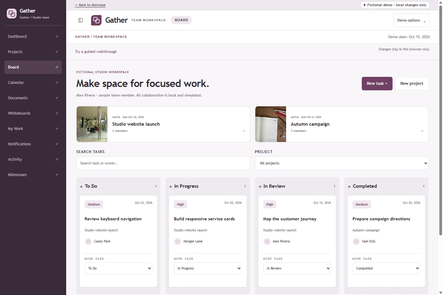 Gather / Team Workspace actual interactive demo interface